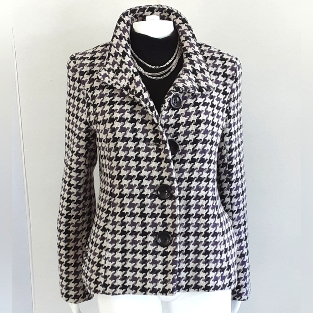 LA MODA HOUNDS TOOTH Purple Gray Black High Collar Blazer Sz. 32